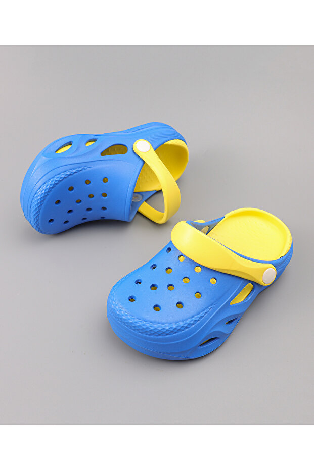 Solid Backstrap Closure Clogs - Blue/Yellow - 3
