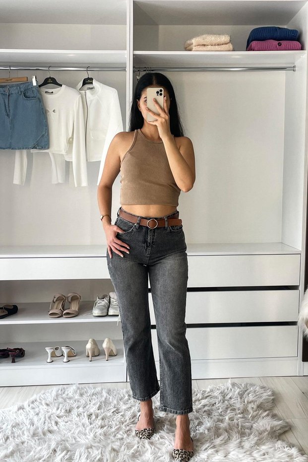 Self-Belted Washable Jeans - Anthracite Anthracite