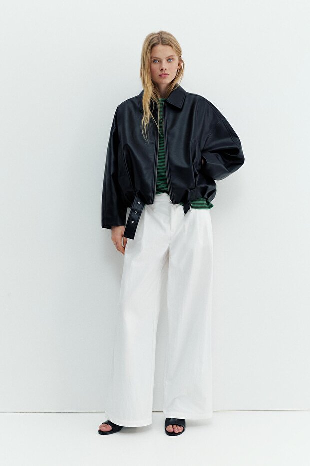 Beyaz çift pensli pantolon - 2