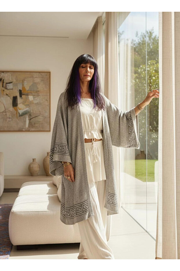 Antadros Cotton Woven Greek Pattern Kimono