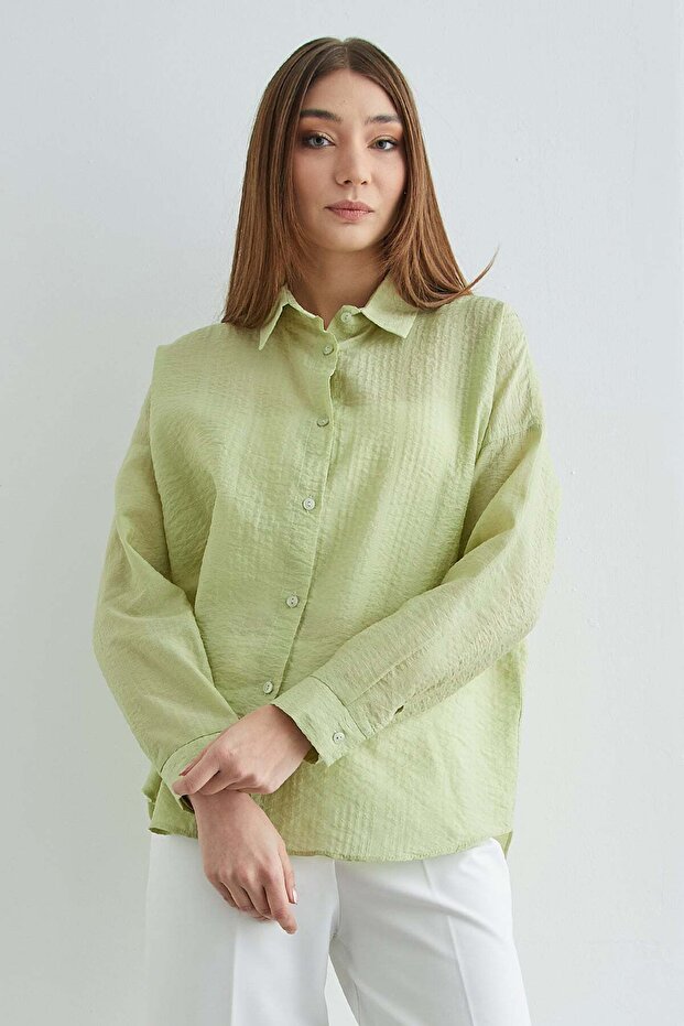 Basic Düğmeli Krinkıl Gömlek - 5