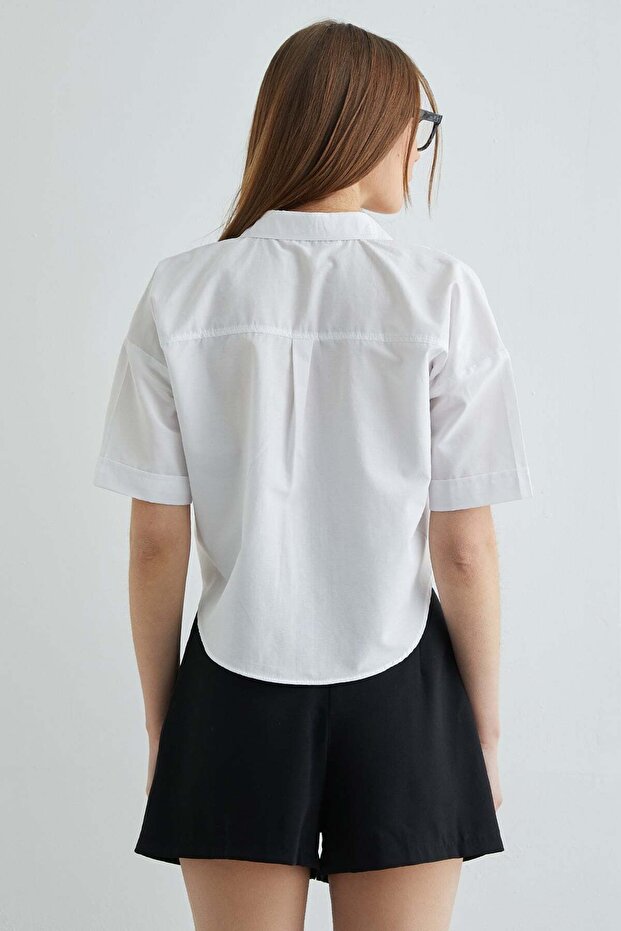 Çift Cepli Oversize Crop Gömlek - 5