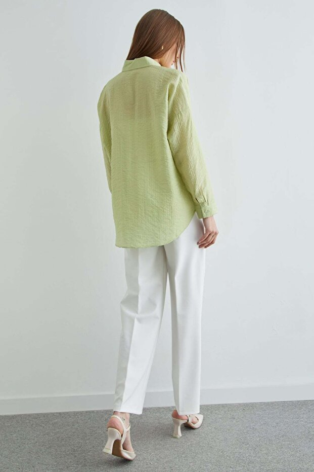 Basic Düğmeli Krinkıl Gömlek - 8
