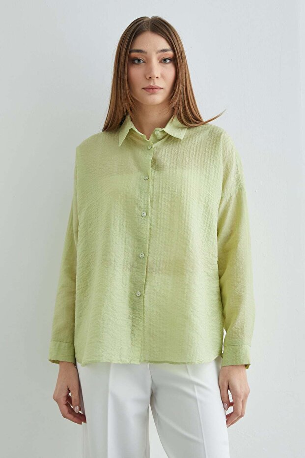 Basic Düğmeli Krinkıl Gömlek - 4
