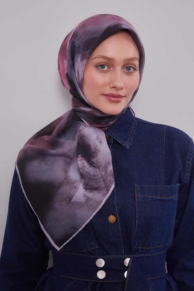 Black-mink lotus flower silk cotton scarf