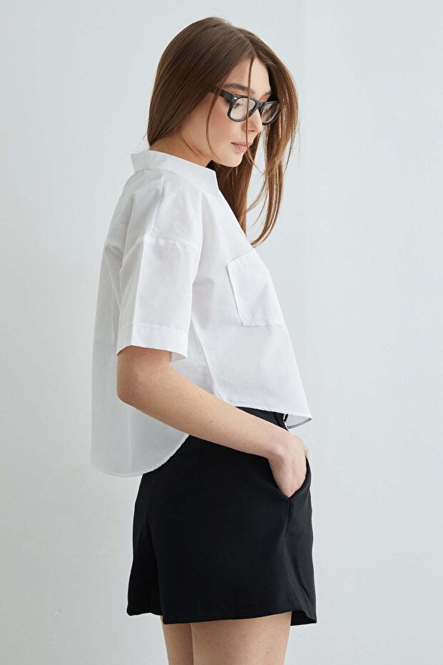 Çift Cepli Oversize Crop Gömlek - 6