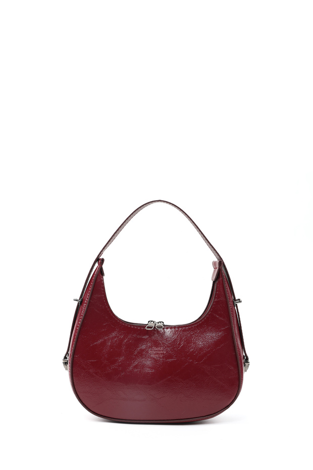 Wrinkled Textured Claret Red Shk110 Zippered Hand, Arm and Shoulder Bag with Special Adjustable Strap