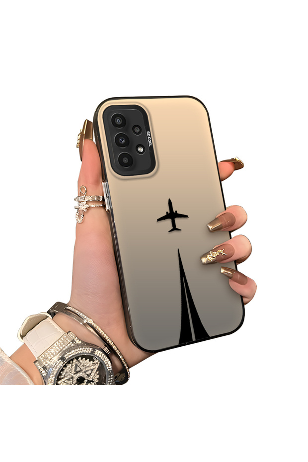 Samsung Galaxy A23 Compatible Hard Acrylic Back Silicone Edge Lens Protection Case Simple Plane Pattern