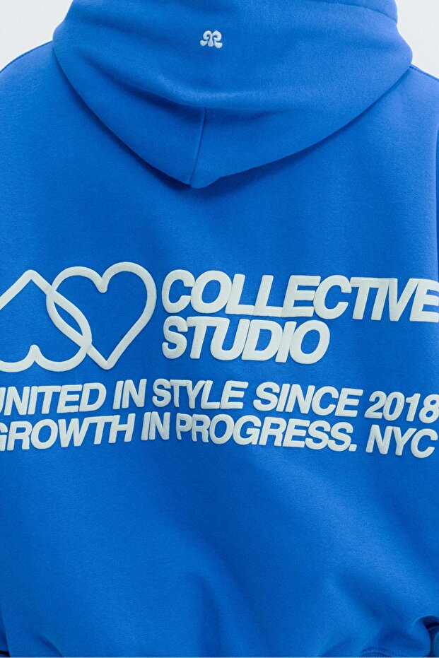 Mavi kalp desenli kapüşonlu sweatshirt - 6