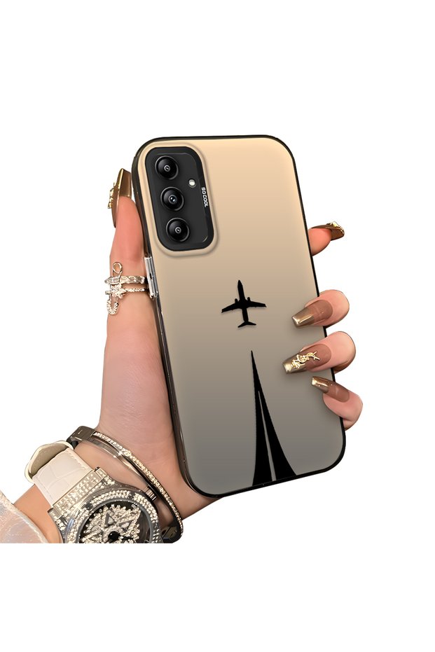 Samsung Galaxy A14 Compatible Hard Acrylic Back Silicone Edge Lens Protection Case Simple Plane Pattern