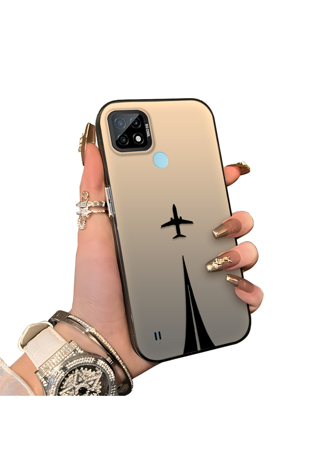 Realme C21 Compatible Hard Acrylic Back Silicone Edge Lens Protection Case Simple Plane Pattern