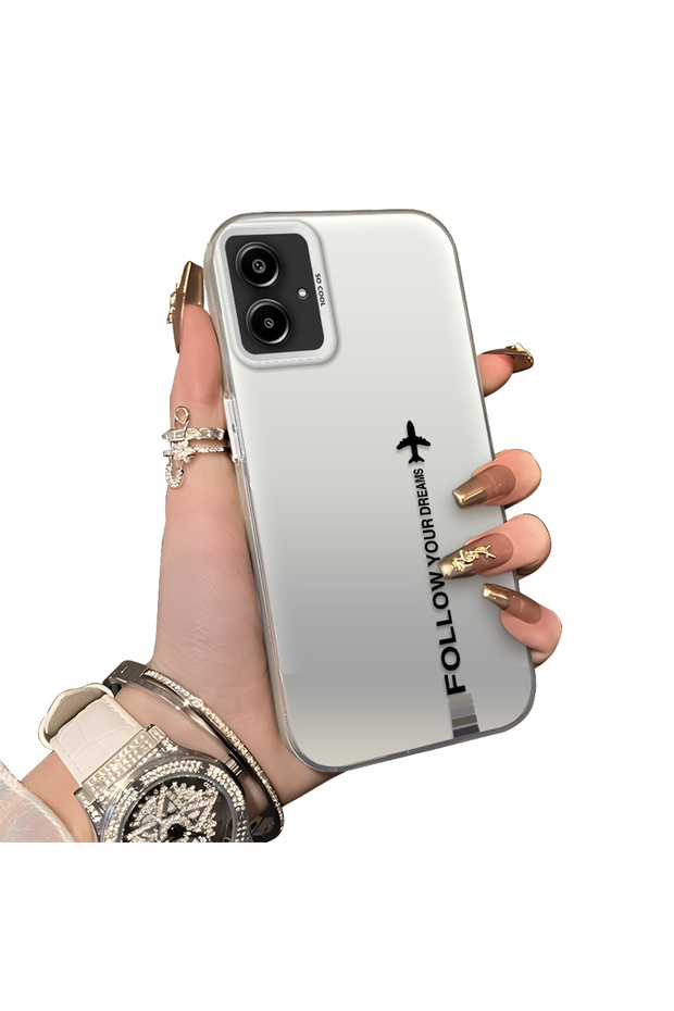 Samsung Galaxy A06 Compatible Hard Acrylic Back Silicone Edge Lens Protection Case Simple Plane Pattern