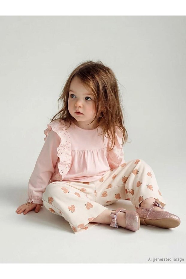 Pink Embroidery Detailed Combed Cotton Baby Girl Set (S6)