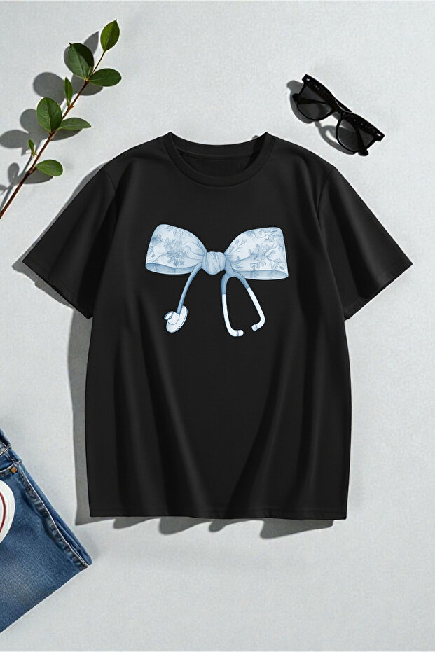 Unisex Fıyonk & Steteskop Printed Design Tshirt