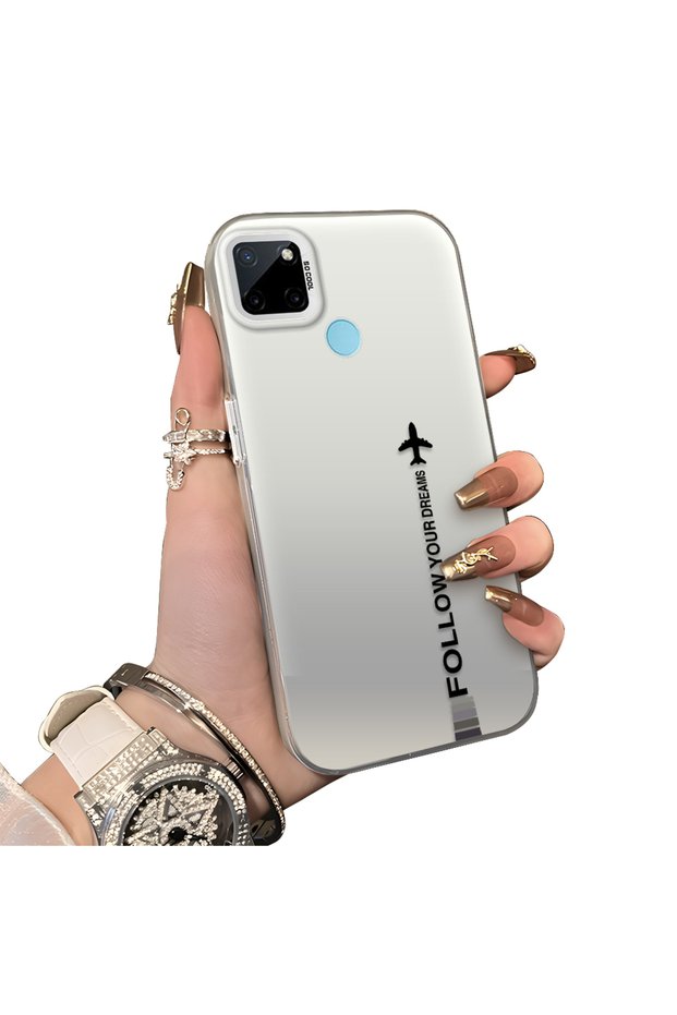 For Realme C25Y/C21Y Compatible Hard Acrylic Back Silicon Edge Lens Protection Case Simple Plane Pattern