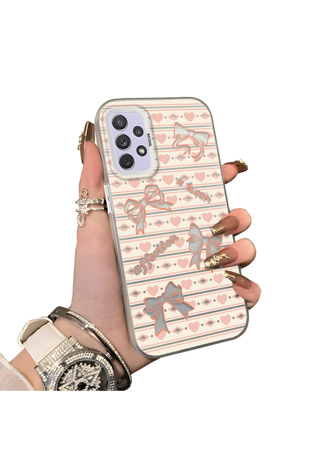Samsung Galaxy A72 Compatible Hard Acrylic Back Silicone Edge Lens Protection Case Knot Pattern