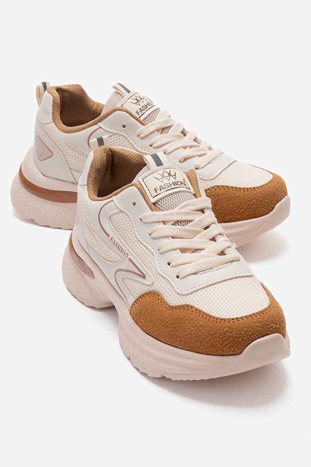 Side Patterned Anorak Women's Sports Shoes Beige Taba