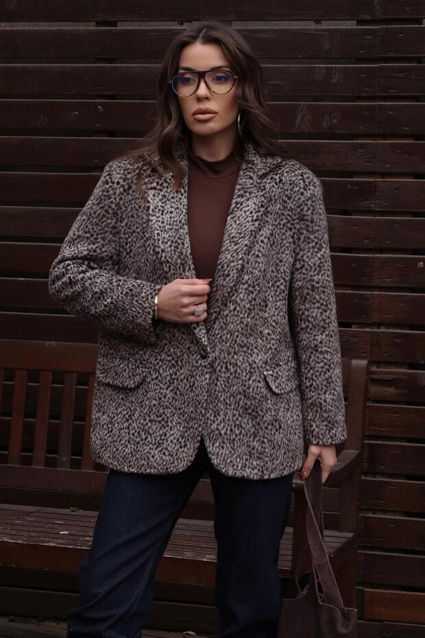 Leopard Patterned Cashmere Jacket 6182 - 2
