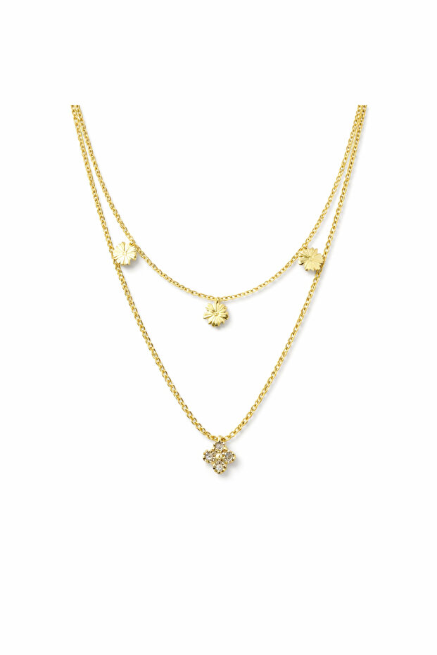 Çelik 2li Yonca Kolye - 1