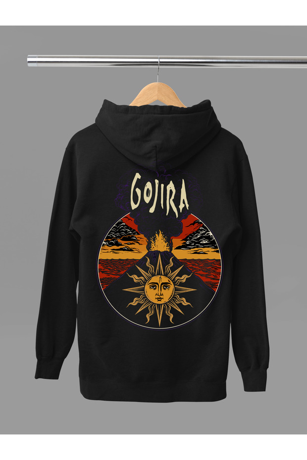 Gojira Printed Cotton Long Sleeve Fleece-Lined 3-Yarn Hooded Rock Sweatshirt