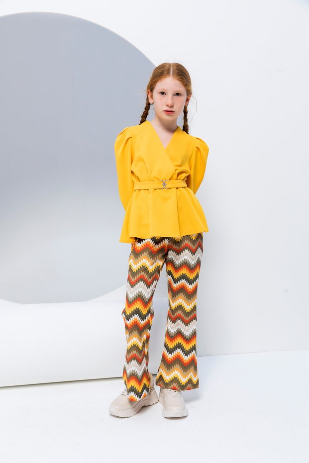 Girl's Stylish Blouse with Wrap Collar and Belt - New Season