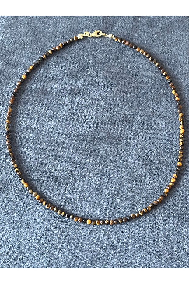 Elegant Silver Lockable Natural Stone Necklace with Natural Tiger's Eye Stone