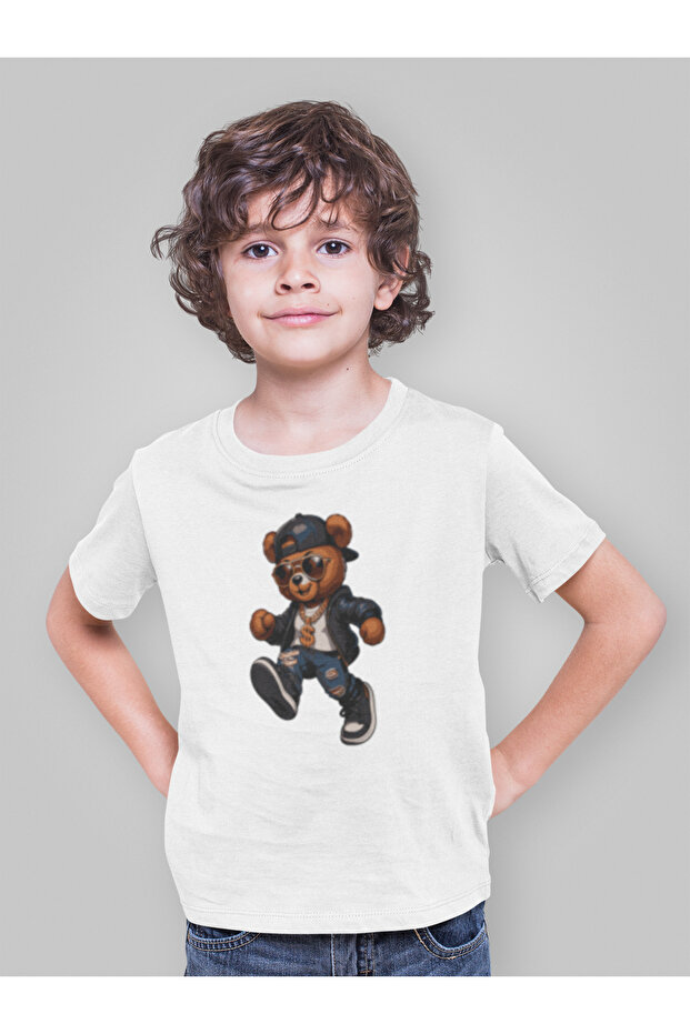 Bear Printed Cotton Crewneck Boys' T-Shirt