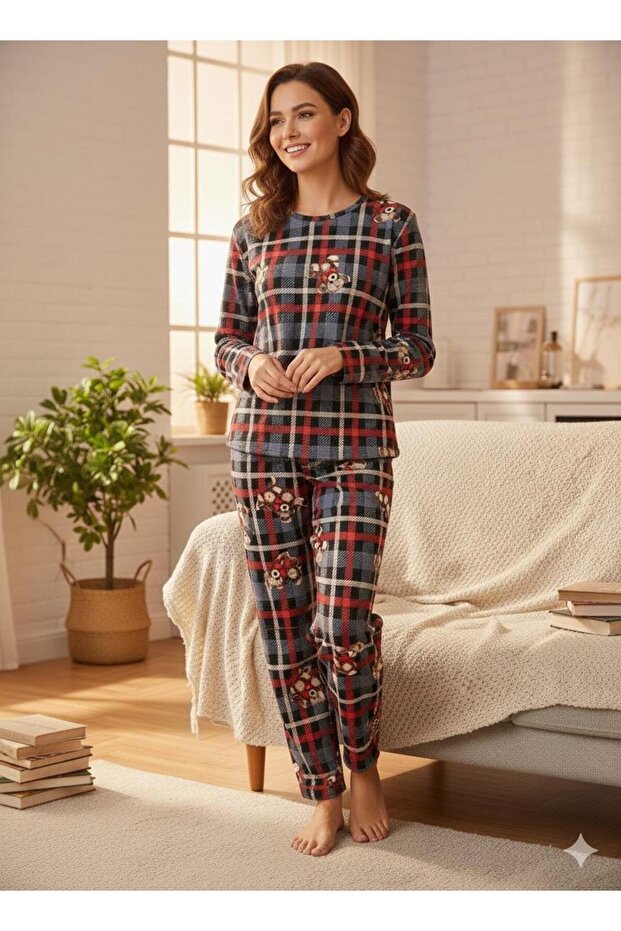 طقم بيجامة من قماش الجلد المدبوغ بنمط منقوش - 2