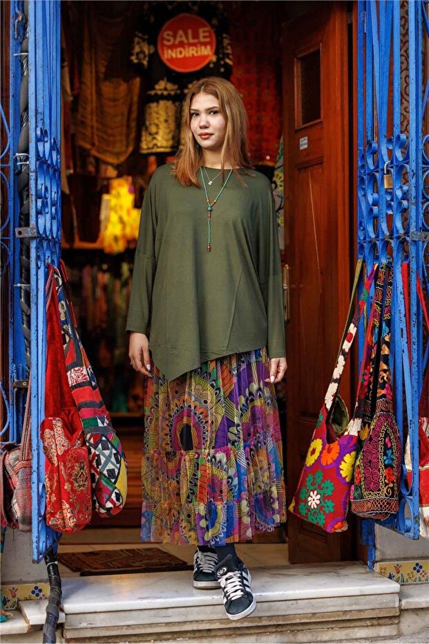 Khaki Color Asymmetrical Blouse
