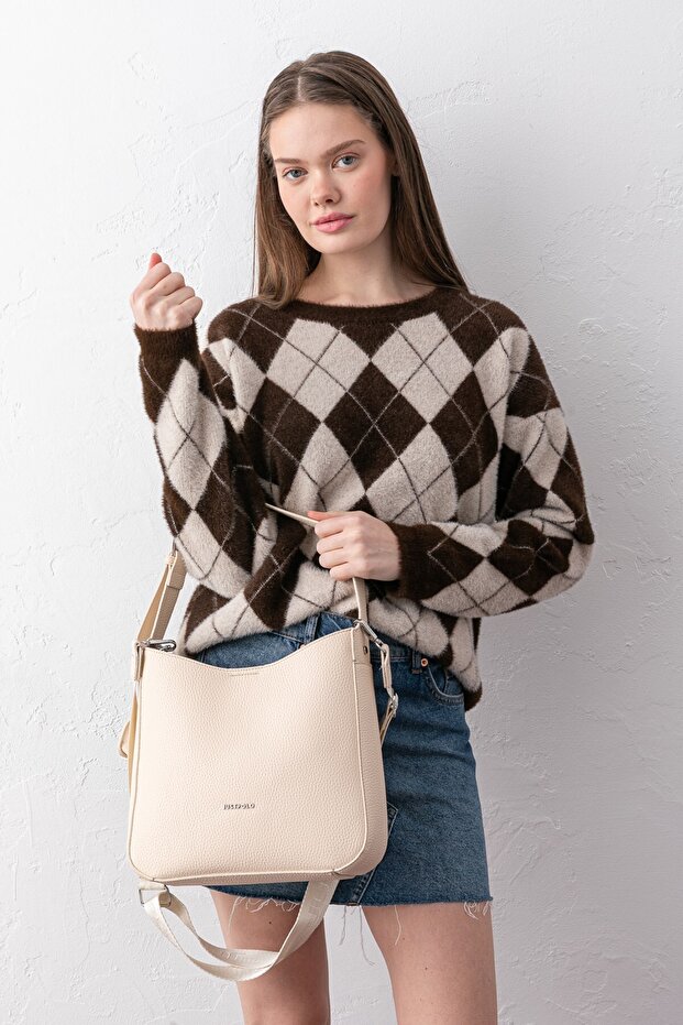 Mila Charmlı Large Size Soft Leather-Look Large Volume Cream Women's Shoulder Bag Pbu3207