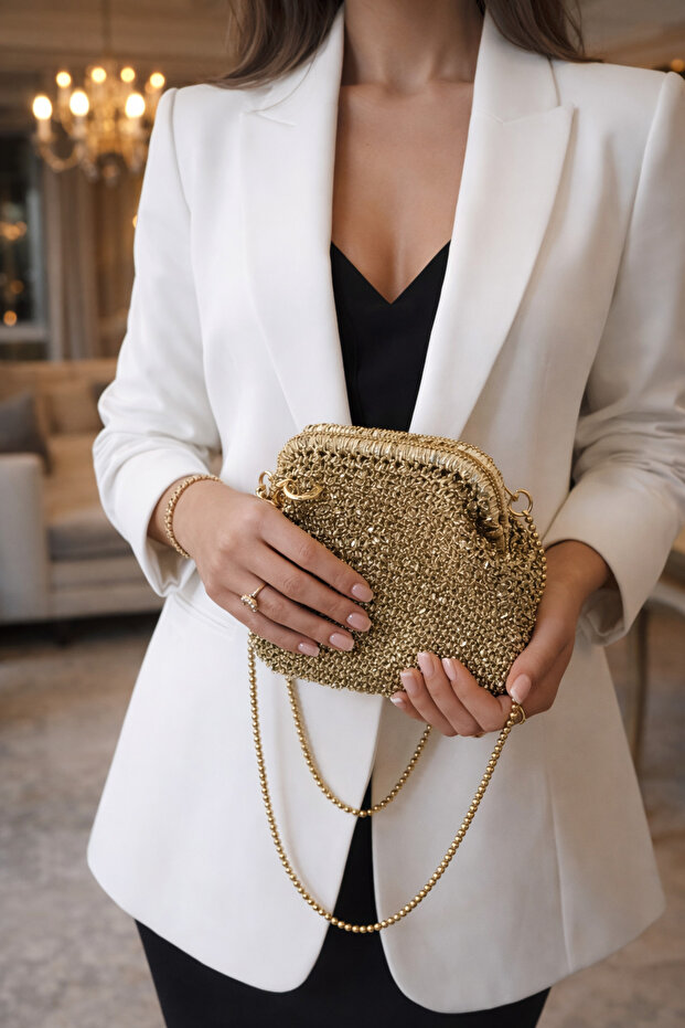 Straw Bag, Metallic String Bag, Crossbody Bag, Gold Bag, Gold Color, Evening Dress Bag