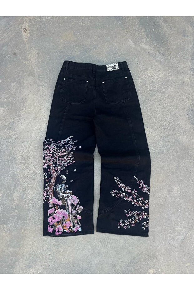 Night Blossom Embroidered Wide Leg Jean