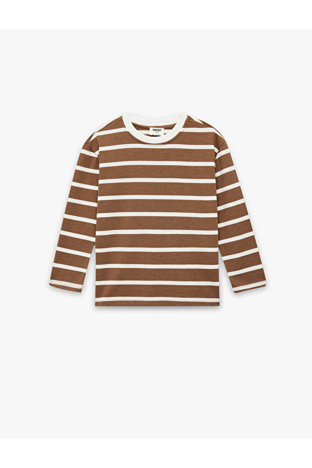 Viscose Blended Striped Brown Girls' Long Sleeve T-Shirt 6Skg10285Ak