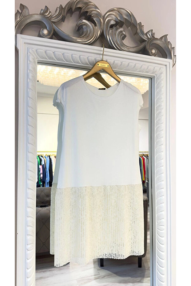 Dantel Pliseli İç Tunik - Ekru - 1