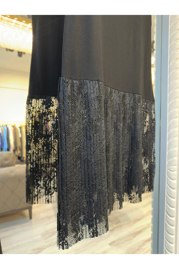 Dantel Pliseli İç Tunik - Siyah - 6