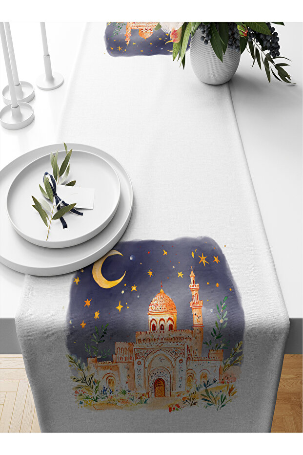 مفرش طاولة بطبعة رقمية من مجموعة رمضان، مقاس 140×40 سم