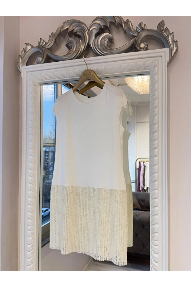 Dantel Pliseli İç Tunik - Ekru - 4