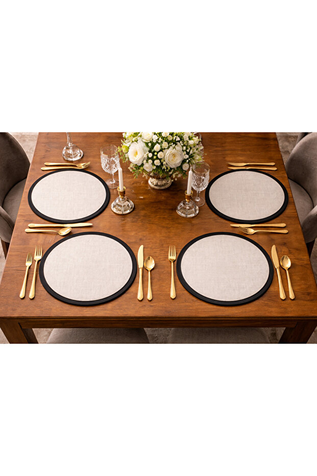 Black Piping Detail Organic Premium Linen American Service 4-Piece Dowry Set