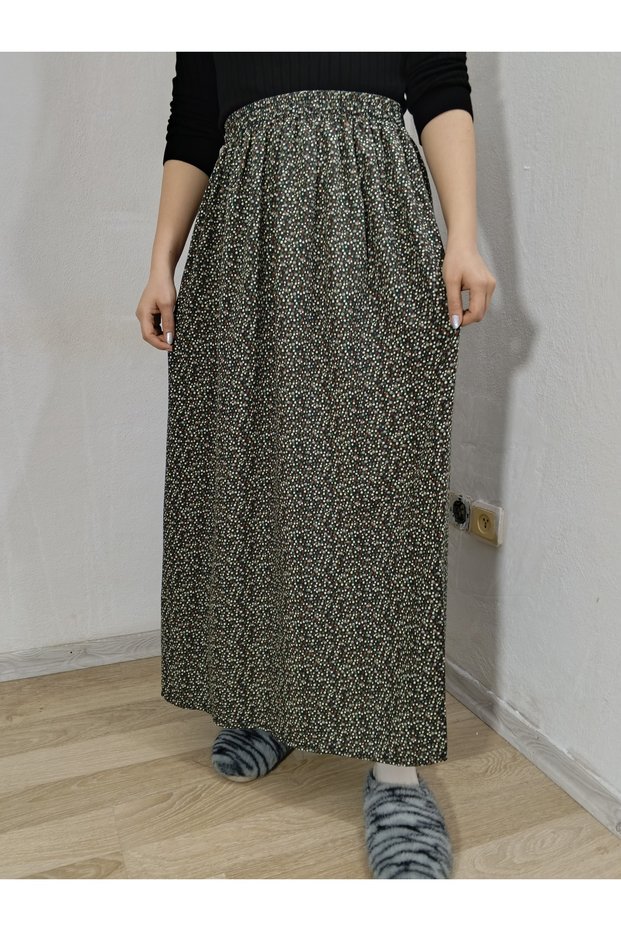 Elastic Waist, Vivid Colorful Patterned Viscose Press Fabric Maxi Length Skirt, Prayer Skirt, Size 36-48
