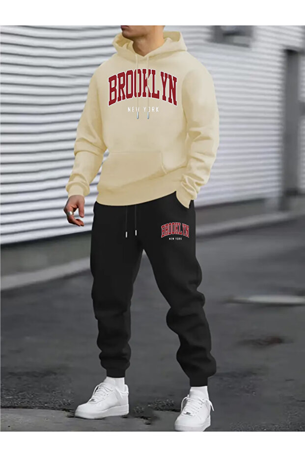 Printed Top and Bottom Tracksuit Set Oversize Hooded