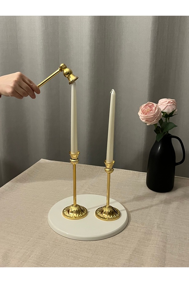 RUSTİK GOLD 2'Lİ ŞAMDAN & MUM SÖNDÜRÜCÜ SETİ - 1