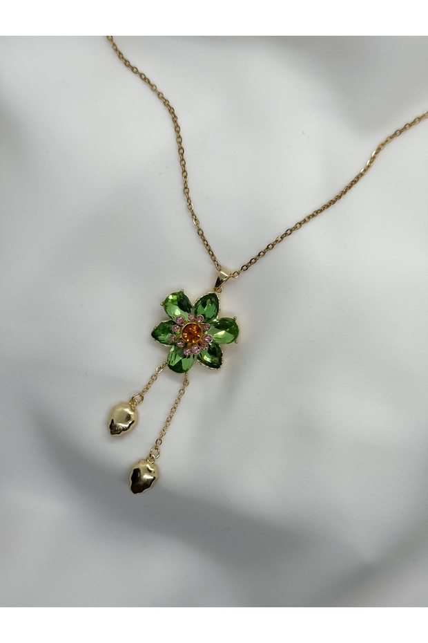 Women's Green Flower Figured Necklace | Stainless Steel Design