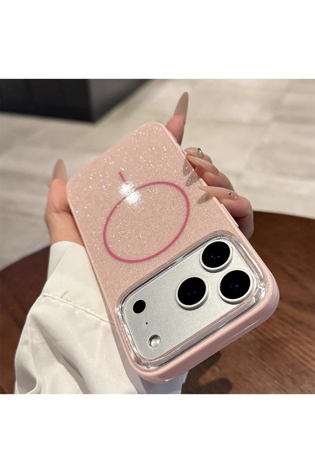 iPhone 17 Pro Max / 18 Pro Max - Shiny Design with Silver Finish Magsafe Compatible Silicone Protective Case