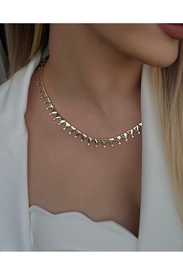 Rodyum Kaplama Piramit Kolye - 1