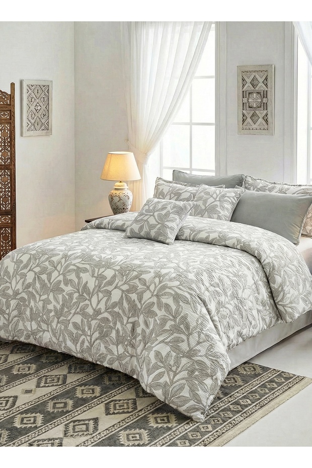 طقم لحاف من البوليستر الجاكار، 9 قطع، مقاس كينج، يناسب سريرًا بمقاس 200×200 سم، حشوة قابلة للإزالة