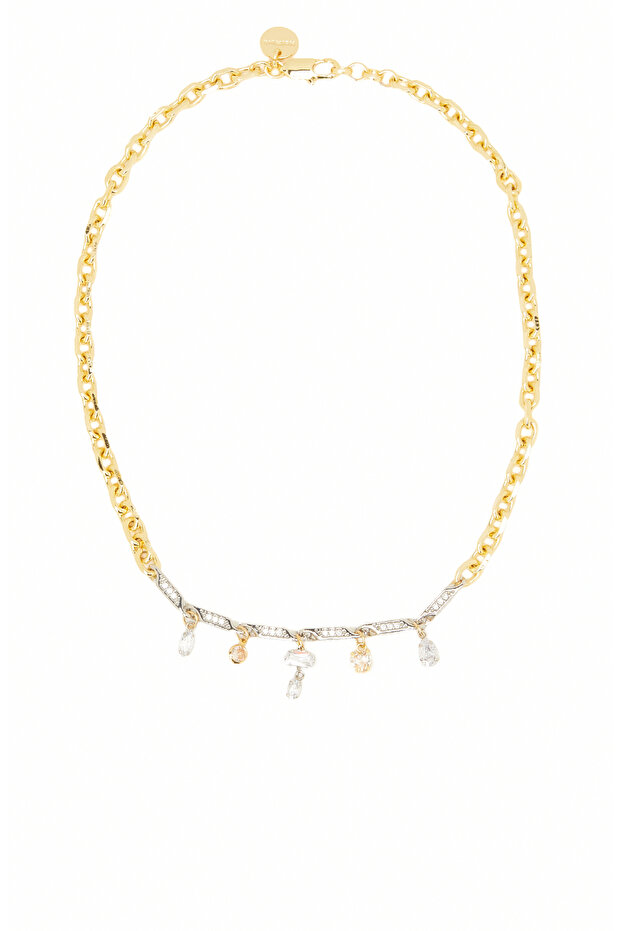 Silver Gold Taşlı Kadın Kolye - 1