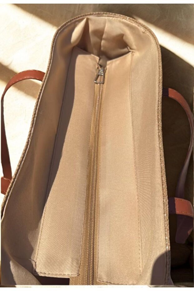 Camel ve Bej Hasır Çanta-STD - 2