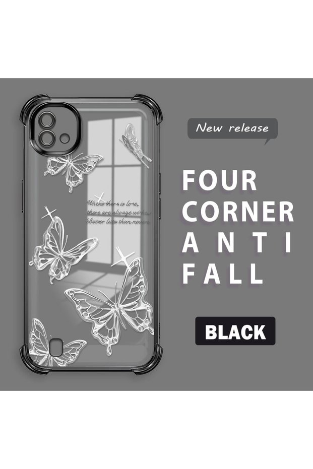 Realme C11 2021 Compatible Transparent Four-Corner Silicone Coating Glossy Edge Case Butterfly Pattern