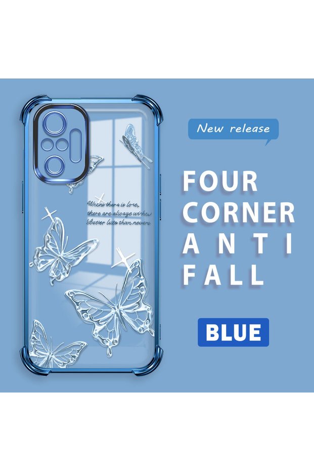 Redmi Note 10 Pro Compatible Transparent Four-Corner Silicone Coating Glossy Edge Case Butterfly Pattern