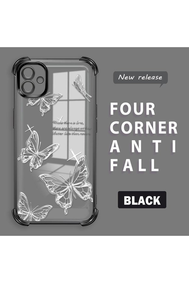 Samsung Galaxy A04 Compatible Transparent Four-Corner Silicone Coating Glossy Edge Case Butterfly Pattern
